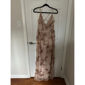 Women's Windsor Beige Rose Gold Sequin Maxi Dress L